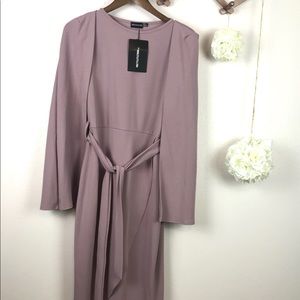 dusty pink cape style wrap midi dress